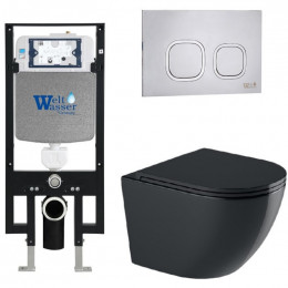 Подвесной унитаз с инсталляцией WeltWasser Amberg 497 / Merzbach 041 XL MT-BL / Amberg RD-MT CR 10000010935 черный матовый