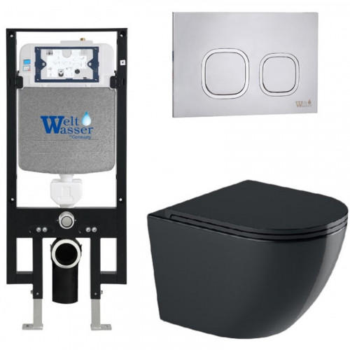 Подвесной унитаз с инсталляцией WeltWasser Amberg 497 / Merzbach 041 XL MT-BL / Amberg RD-MT CR 10000010935 черный матовый