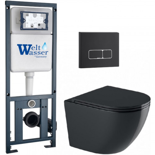 Подвесной унитаз с инсталляцией WeltWasser Marberg 410 / Merzbach 041 XL MT-BL / MAR 410 SE MT-BL 10000010958 черный матовый