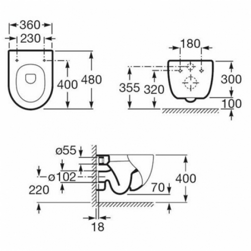 Подвесной  унитаз Roca Meridian-N Compact 7346248000 укороченный   сиденье 8012AB004