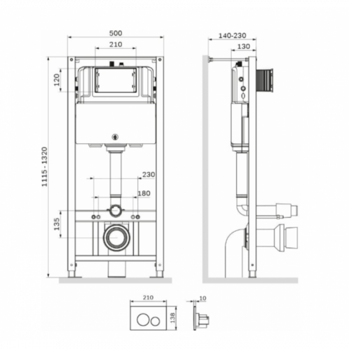 Комплект подвесного унитаза с инсталляцией Am.Pm Spirit V2.0 IS49038.701700MB с сиденьем и черной клавишей смыва, черный матовый