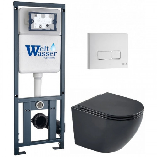 Подвесной унитаз с инсталляцией WeltWasser Marberg 410 / Merzbach 043 MT-BL / MAR 410 SE GL-WT 10000011354 черный матовый