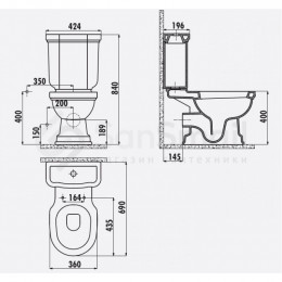 Бачок для унитаза Creavit Klasik декор DIAG./GRI KL410.000I0