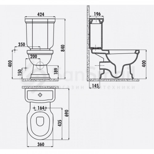 Бачок для унитаза Creavit Klasik декор DIAG./GRI KL410.000I0