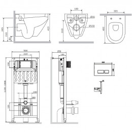 Подвесной унитаз с инсталляцией Am.Pm Spirit V2.0 FlashClean IS47001.701700 с сиденьем микролифт и белой клавишей смыва