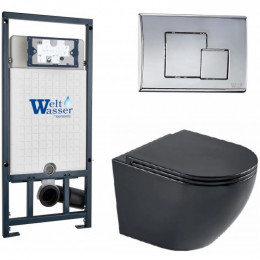 Подвесной унитаз с инсталляцией WeltWasser Marberg 507 / Merzbach 043 MT-BL / MAR 507 SE-CR 10000011360 черный матовый