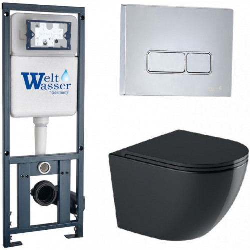 Подвесной унитаз с инсталляцией WeltWasser Marberg 410 / Merzbach 043 GL-BL / MAR 410 SE-CR 10000012196 черный глянцевый