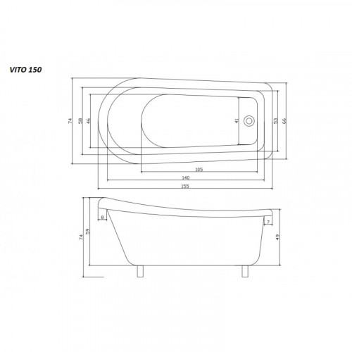 Ванна акриловая Cerutti SPA Vito CT9320 155x74 белый/хром
