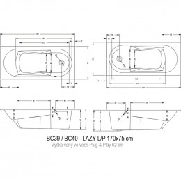 Акриловая ванна Riho Lazy 170 B080001005, 170x75 см, левая