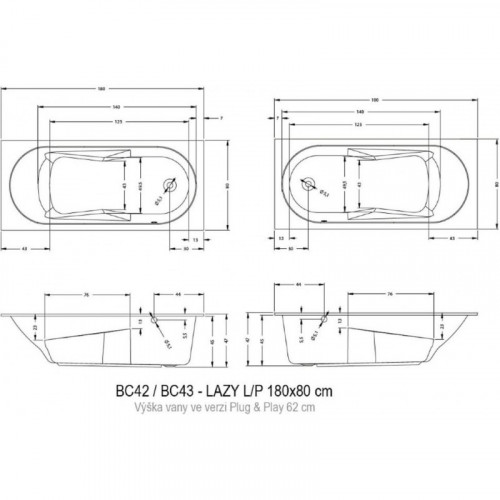 Акриловая ванна Riho Lazy Plug&Play 180 BD7700500000000, 180x80 см