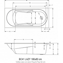Акриловая ванна Riho Lazy 180 B081001005, 180x80 см