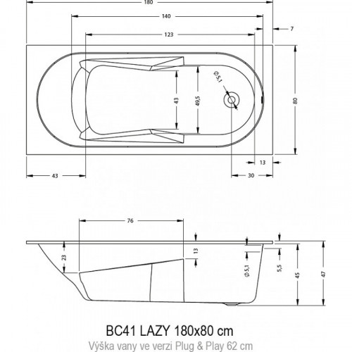 Акриловая ванна Riho Lazy 180 B081001005, 180x80 см