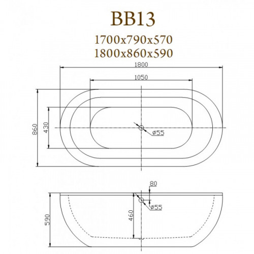 Ванна акриловая BelBagno BB13-1800 180х86 белый