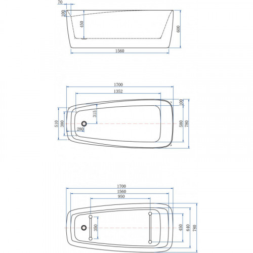 Акриловая ванна Aquanet Family Trend 90778-MW-MB 293087 170х78 белый матовый/черный матовый