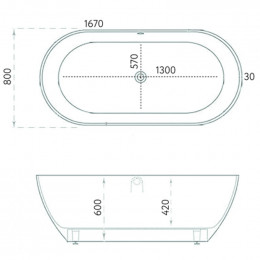 Ванна из литьевого мрамора Marmo Bagno Палермо MB-PL170-80 168х80