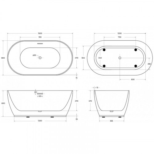Ванна акриловая BelBagno BB413-1500-800 150х80