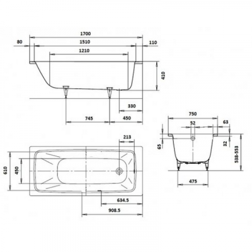 Стальная ванна Kaldewei Cayono 750 170х75 Standard