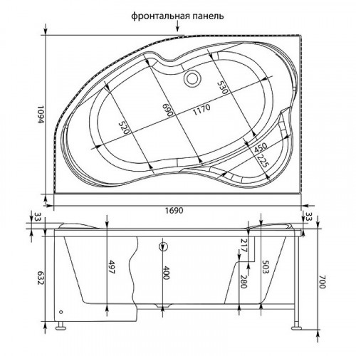 Акриловая ванна Aquanet Capri 170x110 правая 205387 без гидромассажа