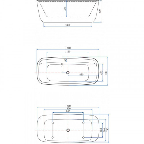 Акриловая ванна Aquanet Family Fine 95778-MW-MB 293080 170х78 белый матовый/черный матовый