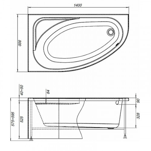 Акриловая ванна Aquanet Mia 140x80 правая 246884 без гидромассажа