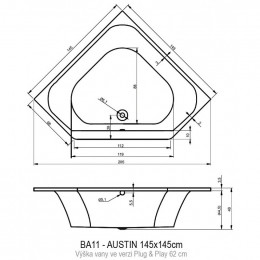 Акриловая ванна Riho Austin Plug&Play 145 BD7600500000000, 145x145 см