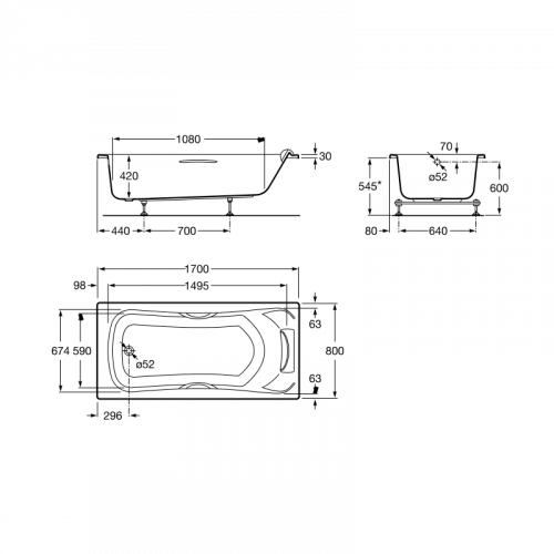 Акриловая ванна Roca BeCool 170х80 ZRU9302852 с каркасом ZRU9302853