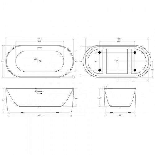Ванна акриловая BelBagno BB411-1700-800-MATT 170х80