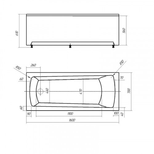 Акриловая ванна Aquatek Либра New LIB160N-0000003 160x70 с экраном, с каркасом (разборный), со слив-переливом