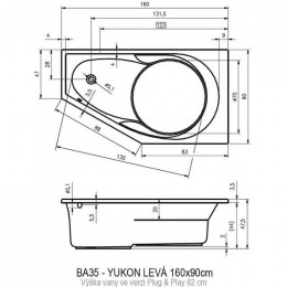 Акриловая ванна Riho Yukon Plug&Play 160 BD7500500000000, 160x90 см
