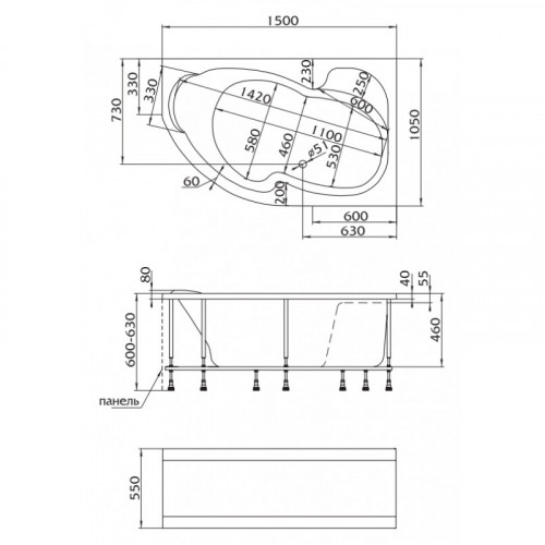 Акриловая ванна Marka One Aura 01ау1510п 150х105 белый/правая