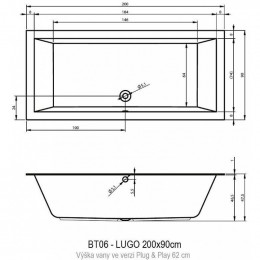 Акриловая ванна Riho Lugo Plug&Play 200 BD7200500000000, 200x90 см