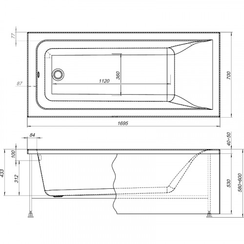 Акриловая ванна Aquanet Bright 170x70 267835