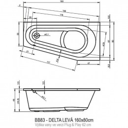 Акриловая ванна Riho Delta Plug&Play 160 BD4300500000000, 160x80 см