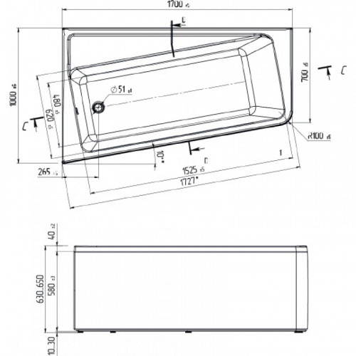 Ванна Marka One DIRECT L170x100 01дир1710л