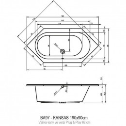 Акриловая ванна Riho Kansas Plug&Play 190 BD5000500000000, 190x90 см