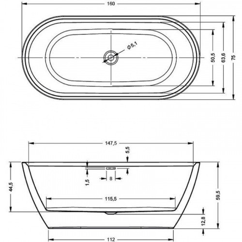 Акриловая ванна Riho Inspire FS 160 BD1000500000000, 160x75 см