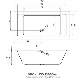 Акриловая ванна Riho Lugo Plug&Play 180 BD6600500000000, 180x90 см