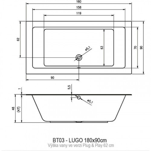 Акриловая ванна Riho Lugo Plug&Play 180 BD6600500000000, 180x90 см