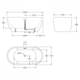 Акриловая ванна BelBagno BB70-1500-W0 150х75 без перелива белый