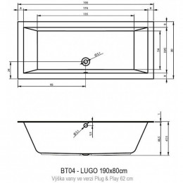 Акриловая ванна Riho Lugo Plug&Play 190 BD6800500000000, 190x80 см