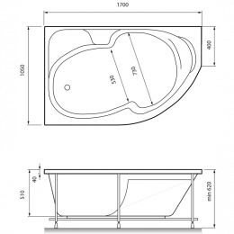 Ванна акриловая Relisan Sofi  L 170x105 см Гл000009446