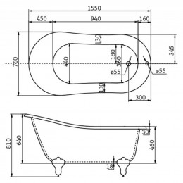 Ванна акриловая BelBagno BB06-1550 155x76 белый