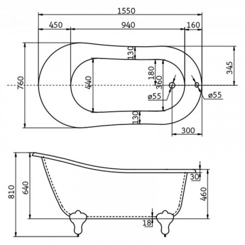 Ванна акриловая BelBagno BB06-1550 155x76 белый