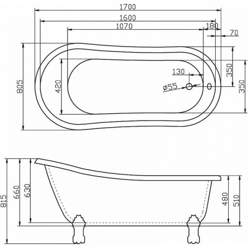 Ванна акриловая BelBagno BB04 170х80 белый