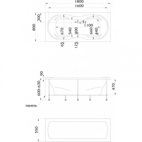 Ванна 1Marka DINAMIKA 180x80 без гидромассажа 01ди1880