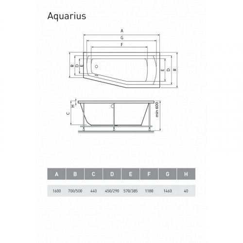 Ванна акриловая Relisan Aquarius R 170х70х50 см Гл000023278