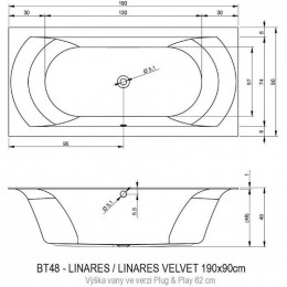 Акриловая ванна Riho Linares Plug&Play 190 BD5800500000000, 190x90 см