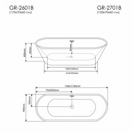 Акриловая ванна Grossman Forta GR-2701B 150х70 черный