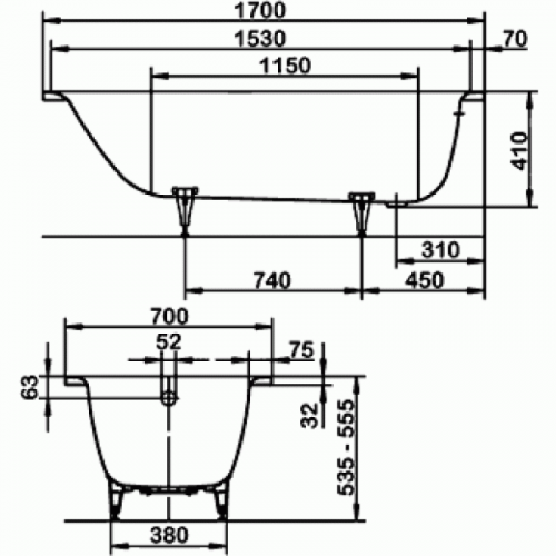 Стальная ванна Kaldewei SANIFORM PLUS 363-1 Easy-clean 170x70