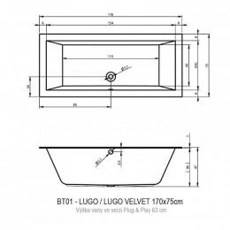 Акриловая ванна Riho Lugo Plug&Play 170 BD6100500000000, 170x75 см